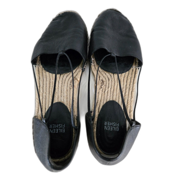 Eileen Fisher 'Lee' Espadrilles Women 10 Black Leather Gladiator Style - Picture 3 of 6
